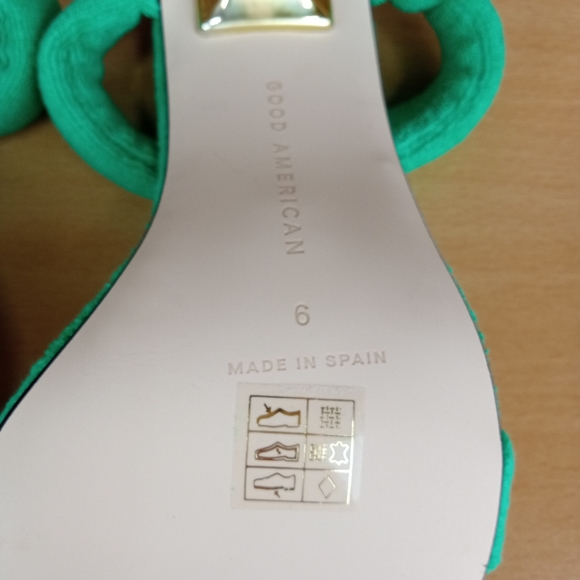 NIB Good American Square Toe Terry Slip-On High Heel Sandals in Green Sz. 6 - Picture 5 of 10
